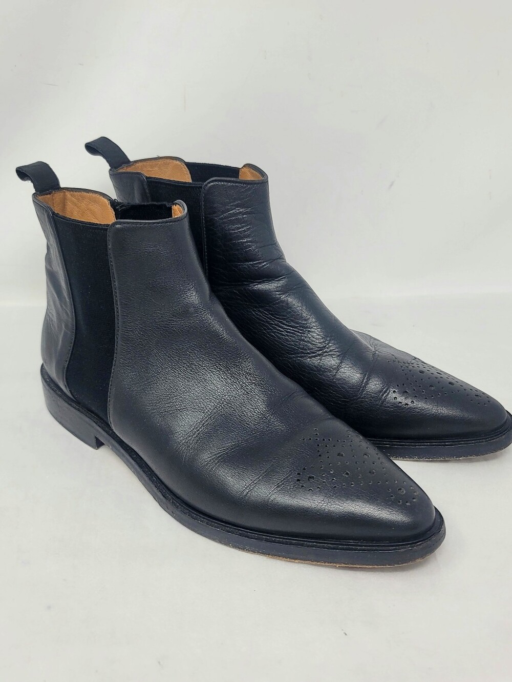 Made in Italy POMME D'OR Womens Black Leather Chelsea Ankle Brogues Boots 7